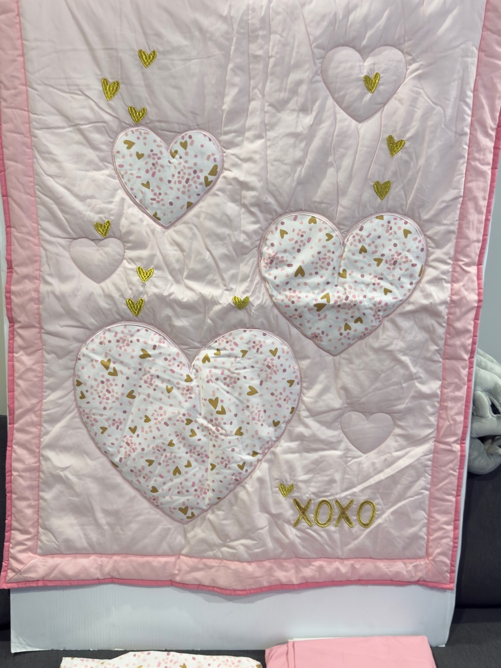 Pink Hearts Baby Crib Bedding Set XOXO Embroidery New See Details